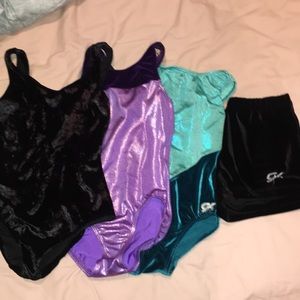 3 Leotards and a pair of Black Velvet Shorts